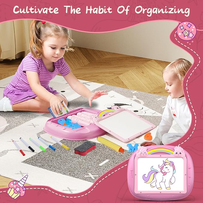 Gifts for 1-2 Year Old Girls, Toddlers Unicorn Toys with Magnetic Letters and Numbers, Portable Preschool Learning and Educational Toys for 1-2 Year Old Toddler Girl Birthday Gifts(Pink)