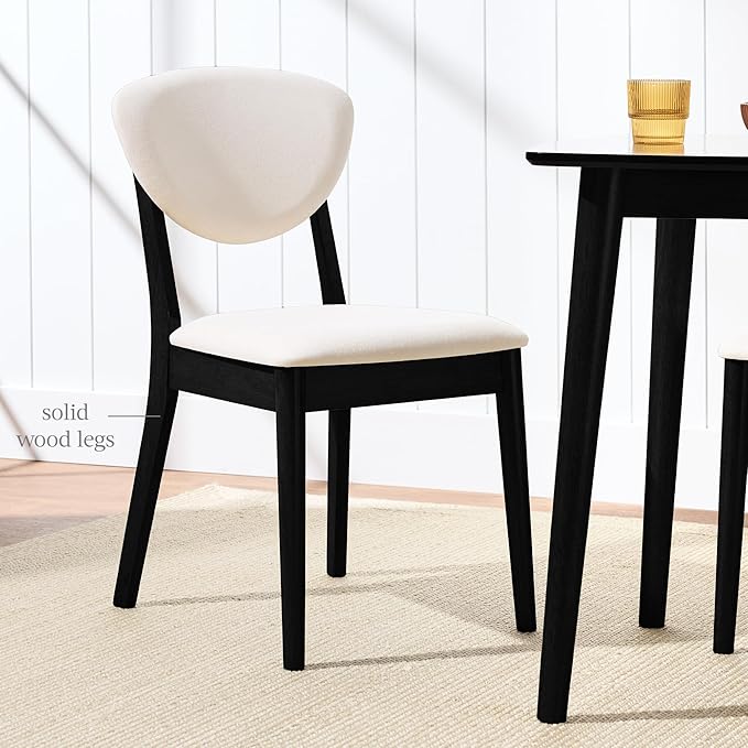 Best Choice Products Dining Chairs Set of 2, Mid-Century Modern Upholstered Wood, Armless w/Seat Cushion, Padded Backrest - Black/Cream