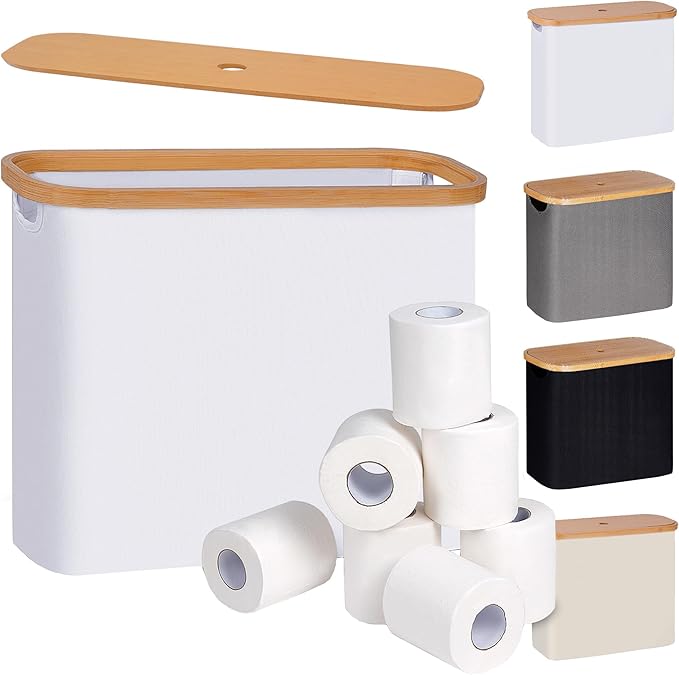 efluky Toilet Paper Storage, Toilet Paper Basket with Lid, Bathroom Organizer, Free Standing Holder Up to 9 Mega Rolls, White