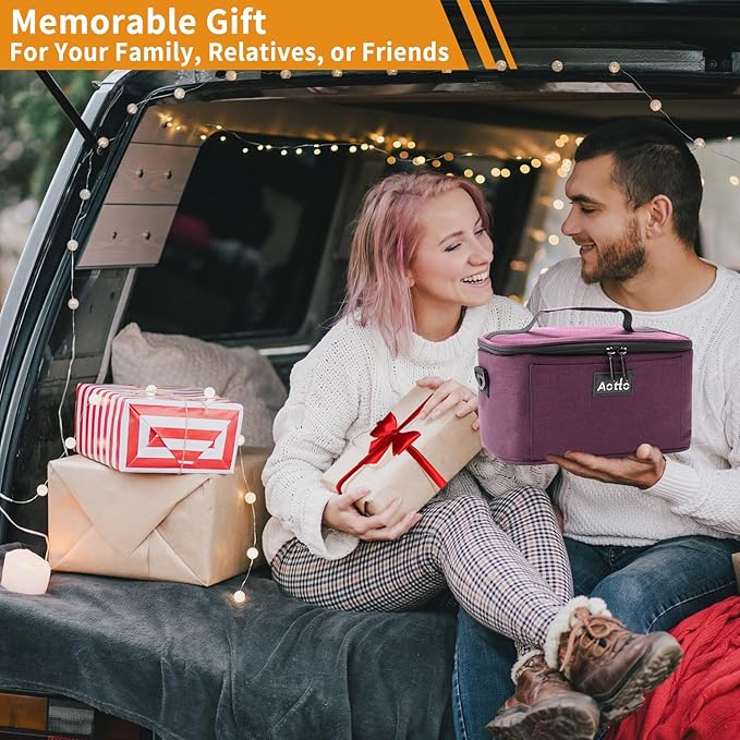 Aotto Portable Oven, Electric Lunch Box Food Heater - 12V/24V/110V 3-in-1 Car Food Warmer - Heated Lunch Box for Adults - Cook, Reheat & Keep Meals Warm for Vehicle, Travel, Work, Home - Deep Purple