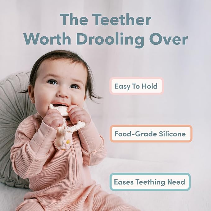 Loulou Lollipop Wild Silicone Teether for Babies 4 Months and Up, Textured Teething Ring for Sore Gums, BPA-Free Food-Grade Silicone, Easy-Grip Open Shape, Dishwasher & Freezer Safe, Smiley Sharks