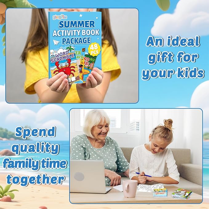 gisgfim 96 PCS Summer Mini Activity Books Coloring Books Party Favors Bulk Challenging Game Include Maze Dot to Dot Word Search Word Scramble for Ages 4-12 Goodie Bags Stuffers Kids Wedding Activities