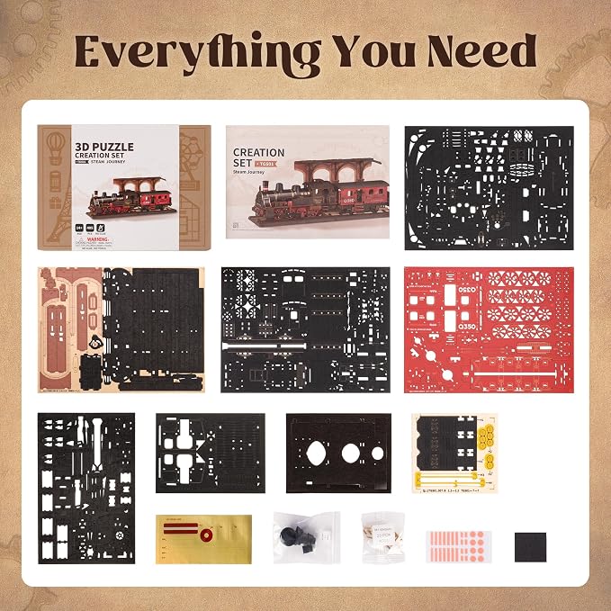 ROBOTIME 3D Puzzles for Adults Wooden Puzzle DIY Model Steampunk Train Kit to Build Wood Craft Kit Toy Hobby Gift Home Decor (Steam Journey)