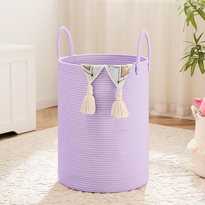 Laundry Basket,Woven Cotton Rope Laundry Hamper,40L for Decorative Storage of Dirty Clothes,Toys and Blankets in Bathroom,Baby Room and Living Room