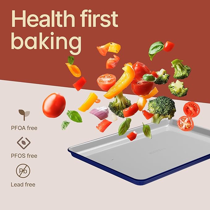 Bakken 8-Piece Stackable Bakeware Set - Ceramic Non-Stick Coating, Baking Sheets, Assorted Baking Pans, PTFE, PFOA & PFOS Free - Healthy Baking, Ergonomic Handles, Cooling Rack, Non-Toxic, Oven-Safe