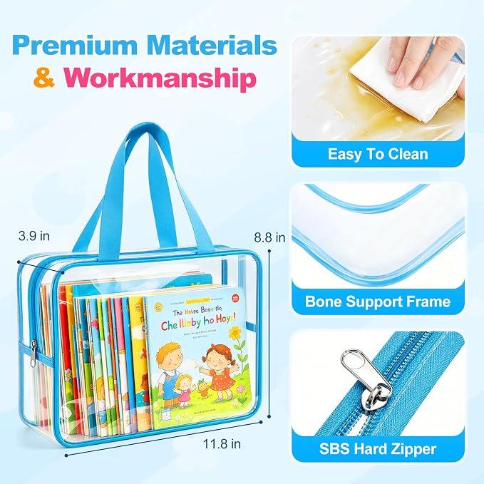 6 Pack Clear Toy Storage Bags with Zippers, Multi-Color Toy Organizer with Handles, Premium Plastic Toy Organizers and Storage for Building Blocks, Lego, puzzle, Crafts, Travel Essentials
