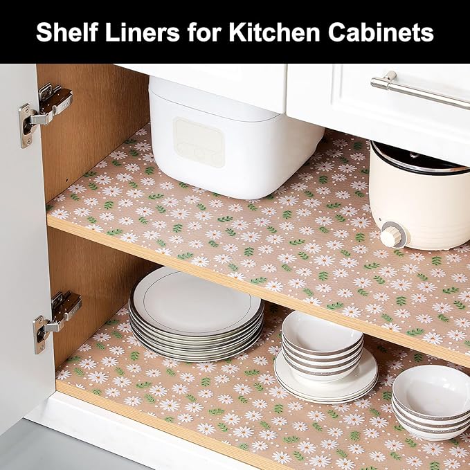 Cooyes Shelf Liner – Premium Non-Adhesive Cabinet & Drawer Liner for Kitchen – Waterproof Shelf Paper with Modern Pattern – Durable EVA Cabinet Mat – Easy to Cut （24" W x 240" L）