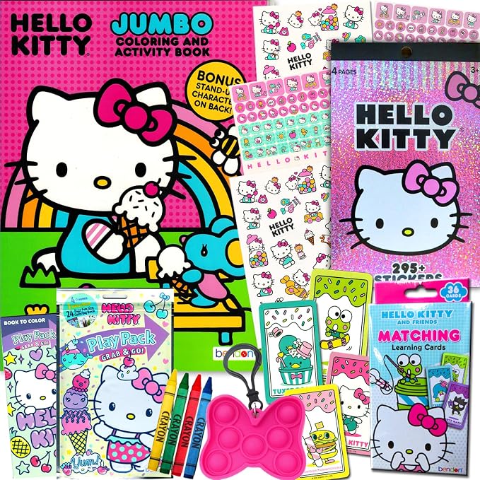 Hello Kitty Coloring and Acitivty Book Super Bundle for Kids, Girls – Set Includes Stickers, Kids Coloring Book and More