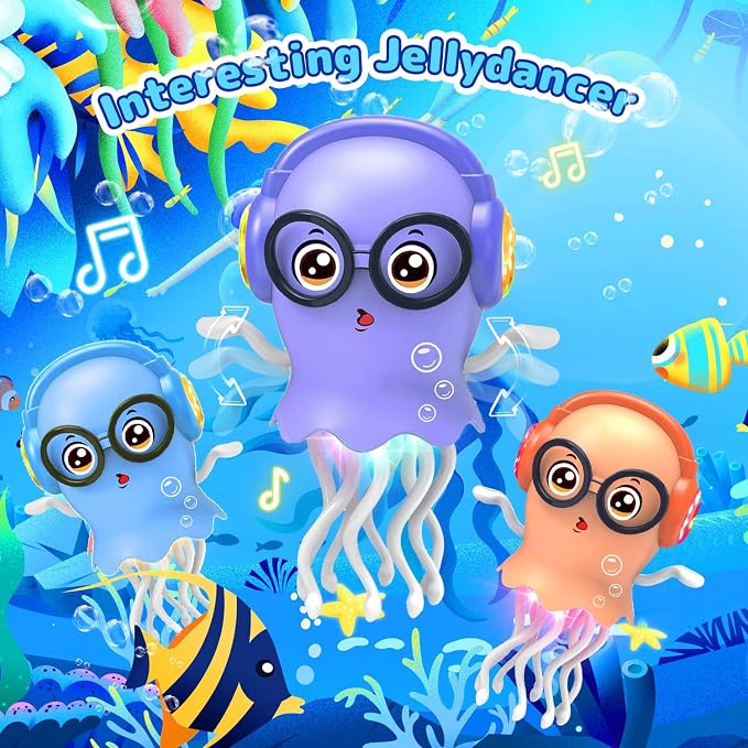 Kids Toy Dancing Jellyfish, Interactive Crawling Jellyfish Bump and Go Toy with Music & Lights, Sensory Tummy Time Toys for Toddlers 3-12 Years, Kids Birthday Easter Gifts for Boys Grils