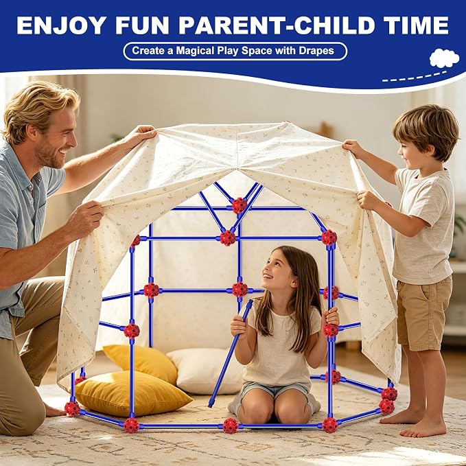 Fort Building Kit for Kids, 140 Pcs STEM Building Toys for Indoor Outdoor, Ultimate Creative Set DIY Castles Tunnels Play Tent, Christmas Birthday Gifts for 4 5 6 7 8 9 10 11 12 Years Old Boys & Girls