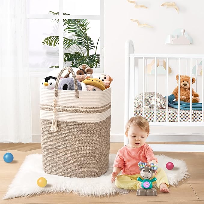 Woven Laundry Basket for Clothes, 65L Large Rectangle Laundry Hampers, Nursery Storage Basket for Toys, Tall Dirty Clothes Hamper for Bedroom Aesthetic, Bathroom, Laundry Room