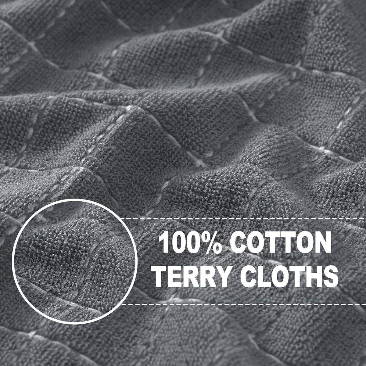Homaxy 100% Cotton Terry Kitchen Towels(Grey, 13 x 28 inches), Checkered Designed, Soft and Super Absorbent Dish Towels, 6 Pack