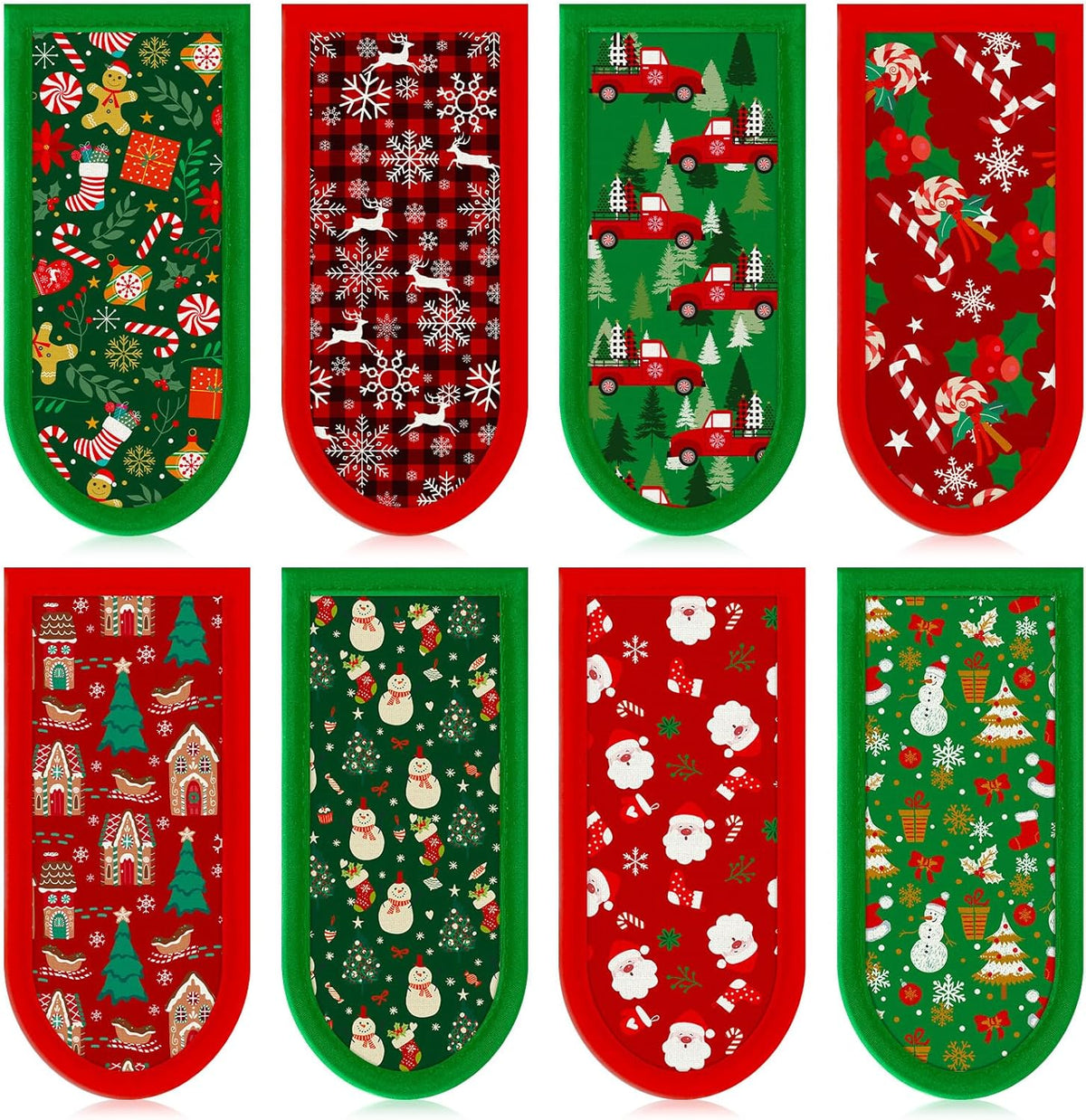 Patelai 8 Pack Christmas Cast Iron Skillet Handle Covers Red Green Hot Pot Handle Holder Cover Heat Resistant Non Slip Cast Iron Skillet Potholders Sleeves Protector for Kitchen Cooking Baking BBQ