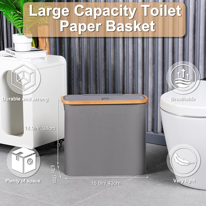 efluky Toilet Paper Basket 28L, Toilet Paper Storage with Lid for Bathroom, Free Standing Holder Organizer Holds Up to 9-12 Rolls, Grey