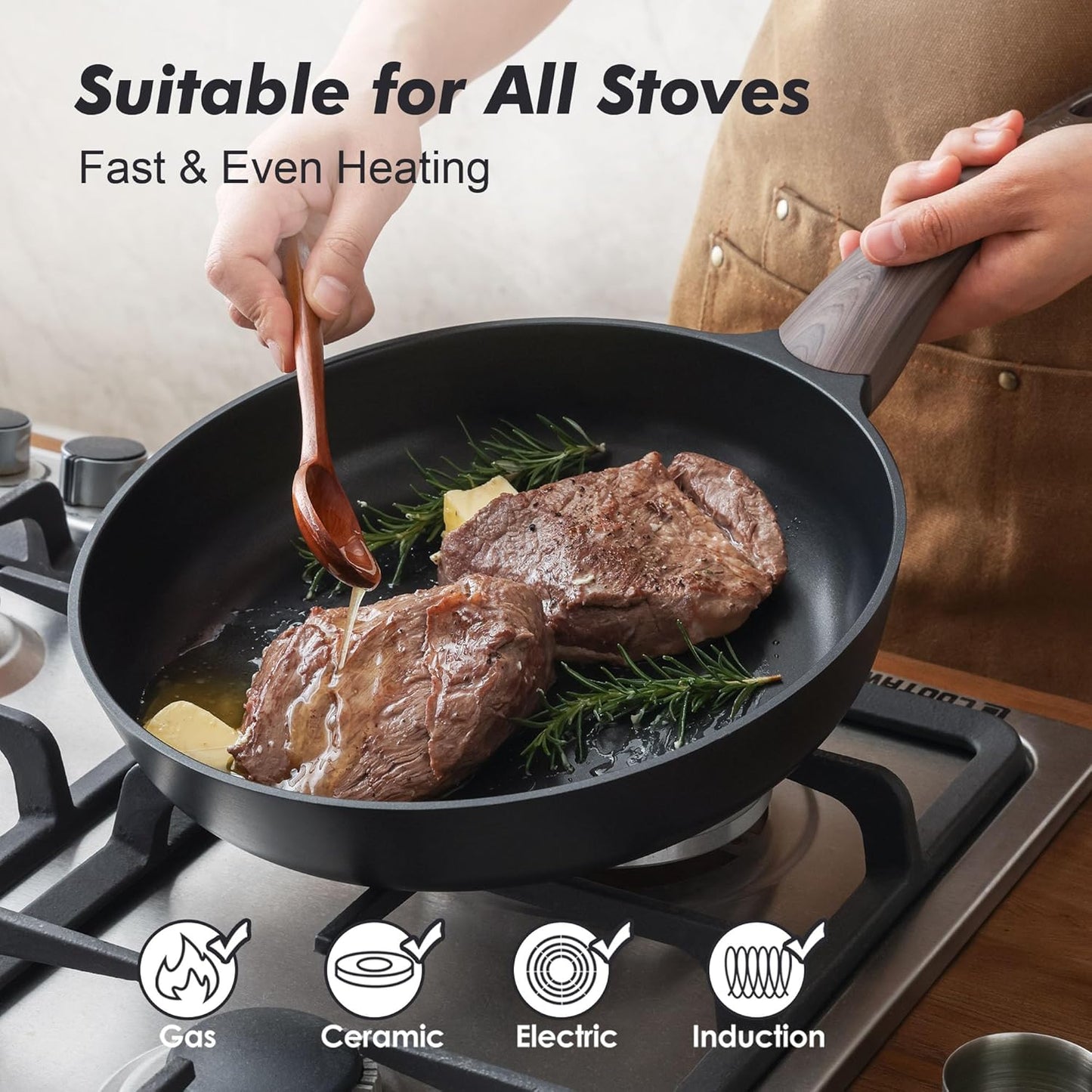 SENSARTE Nonstick Frying Pan Skillet 9.5Inch Non Stick Egg Pan Omelette Pans, Healthy Kitchen Cooking Chef's Pan, Free of Intentionally Added PFOA/PFOS, Induction Compatible, Black