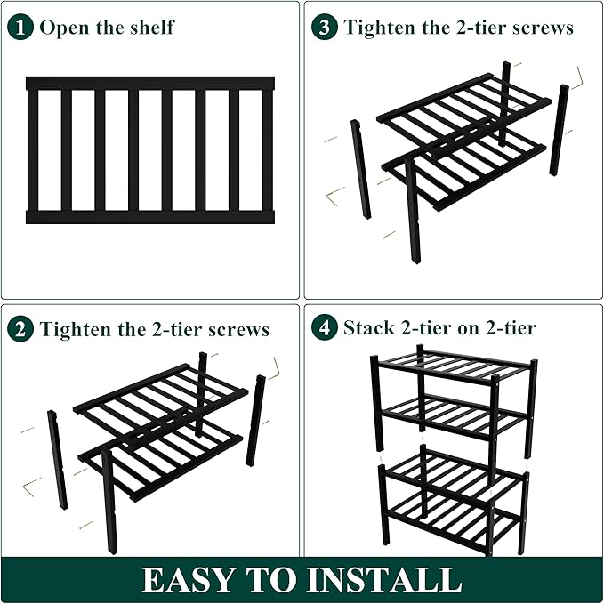 Smiry Shoe Rack, 4 Tier Small Bamboo Shoe Organizer, Stackable Free Standing Wooden Shoe Storage Shelf for Closet, Entryway, Front Door Entrance, Black