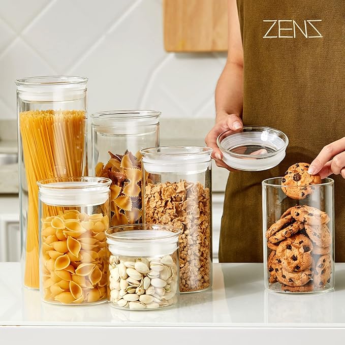 ZENS Airtight Glass Jar Container,15 Fluid Ounce Clear Glass Canister with Lid, Food Storage Jars for Kitchen Spice or Loose Tea,450ml