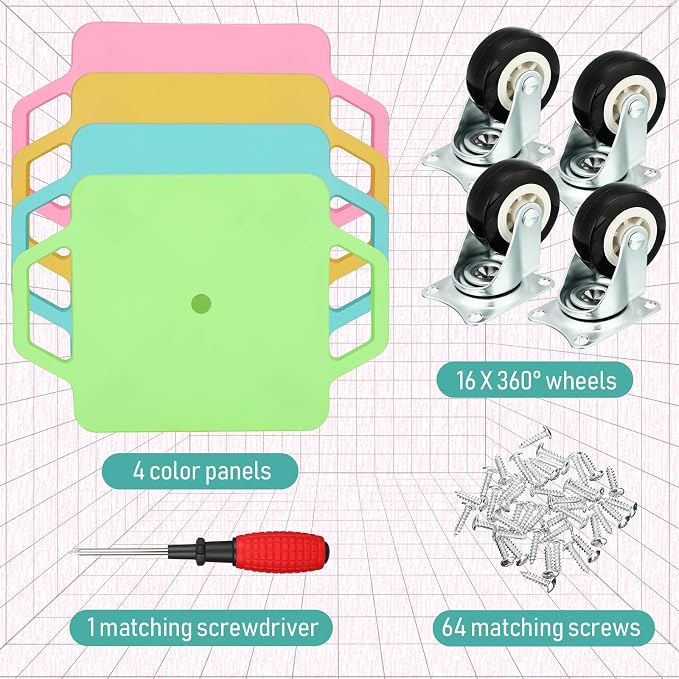 Jerify 4 Pieces Sports Scooter Board with Handles Plastic Casters Floor Sitting Scooter Boards for Kids Children Gym Indoor Outdoor Activities Play Equipment, 11.22 x 11.22 inch