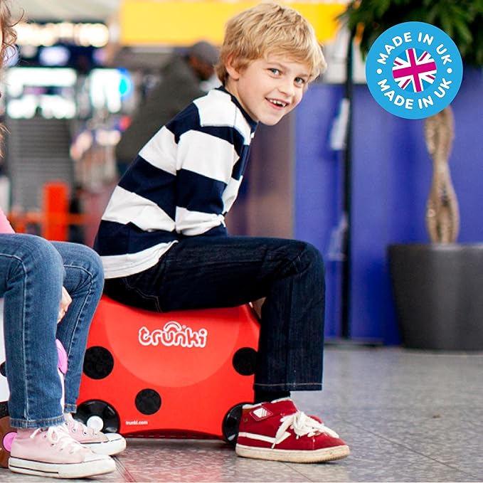 Trunki Ride-On Kids Suitcase | Tow-Along Toddler Luggage | Carry-On Cute Bag with Wheels | Kids Luggage and Airplane Travel Essentials: Harley Ladybug Red