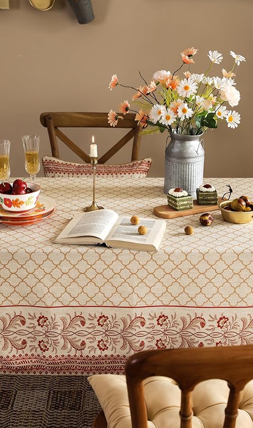 ISAENNE Designer Linen Floral Rectangular Table Cloth,Pale Yellow Farmhouse Indoor Tablecloth,Durable Decor Tablecloths for Dining Kitchen Thanksgiving Christmas,55"*79"-Chamonix A