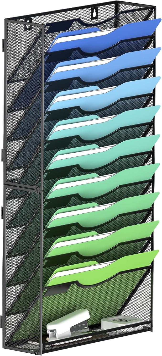 Kuntine.B Wall File Organizer Office Hanging Magazine Holder Wall File Organizer for Office Home (Black, 11 Tier)