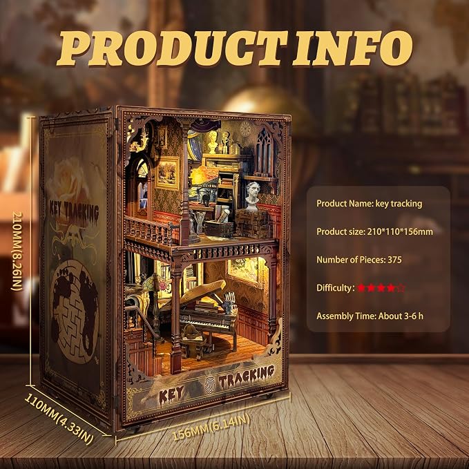 Book Nook Kit-DIY Dollhouse Kit 1:24 Scale Wooden Miniature Studio with Dust Cover Bookshelf Decor 3D Puzzle Book Nooks for Adults to Build Gift-Key Tracking (SQ-31)
