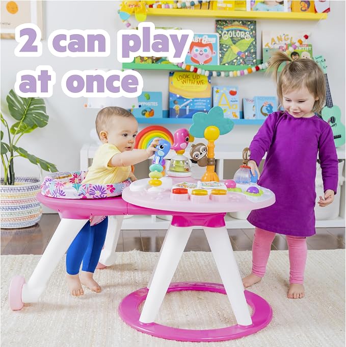 Bright Starts Around We Go 2-in-1 Baby Walker, Discovery Activity Center and Table, Tropic Coral, Ages 6 Months+