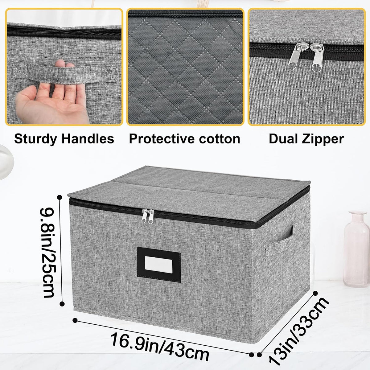 VERONLY Stemware Storage Cases,Quilted Wine glass Storage Boxes with Divider-China Storage Containers Hard Shell Holds 12 Wine Glass or Crystal Glassware Storage Containers, Stackable (Light Grey)