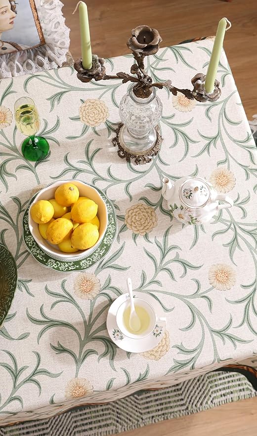 patdrea Designer French Linen Table Cloth for Rectangle Table,Vintage Fall Decorative Tablecloth,Floral Decoration Cover for Kitchen Dining Christmas,Tea Party,Thanksgiving,63"x87"-Littledaisy