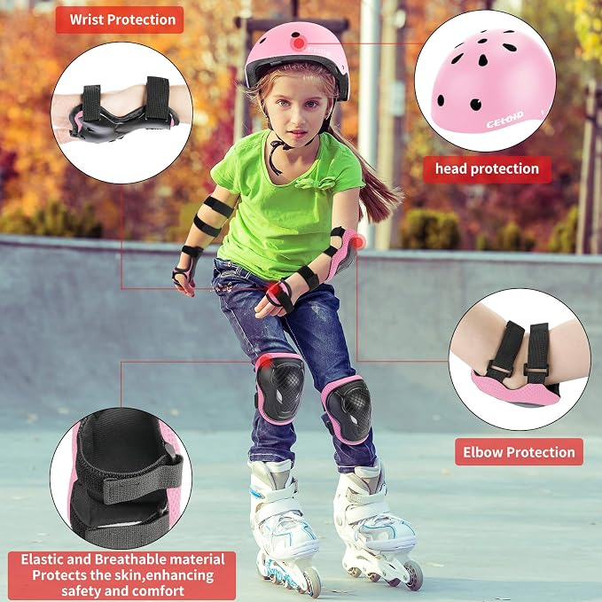 Kids Bike Skateboard Helmet Pad Set,Toddler Cyling Protective Gear Knee & Elbow Pads Wrist Guards for 5-8-10-12-14-16 Years Girls Boys Bicycle Scooter Roller Skate Inline Skating Rollerblading