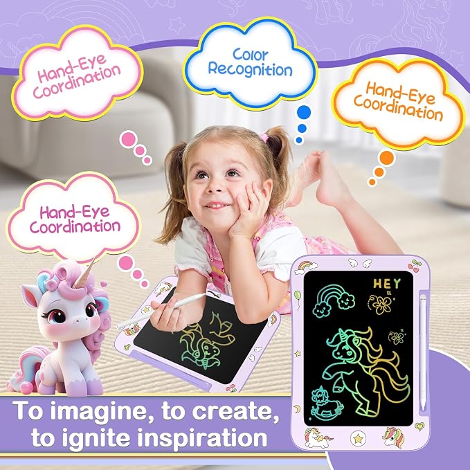 [2 Pack] Genialba LCD Writing Tablet for Kids, Colorful Screen Drawing Board for 3-7 Year Old Boys & Girls - Educational Toys for Birthday & Christmas (Unicorn&Rabbit)