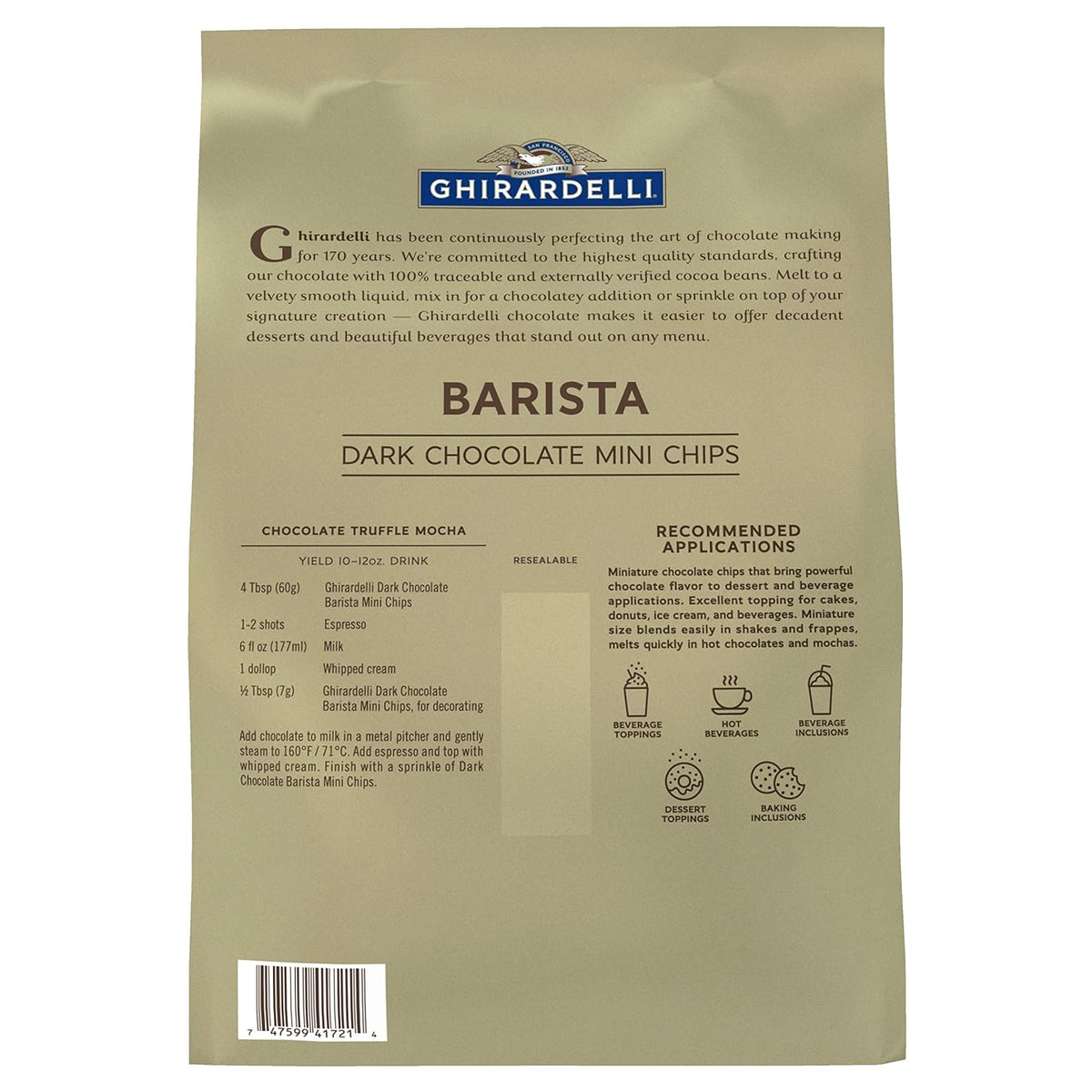 Ghirardelli Chocolate Company Dark Chocolate Barista Mini Chips 10,000 per lb., 5lb (Pack of 2)
