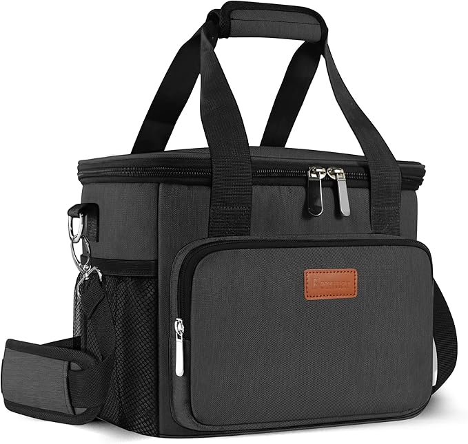 Femuar Lunch Bags for Women/Men, Insulated Lunch Bag for Work Office Picnic - Large Lunch Cooler Bag Leakproof Lunch Box with Adjustable Shoulder Strap for Adults - Charcoal(15L)