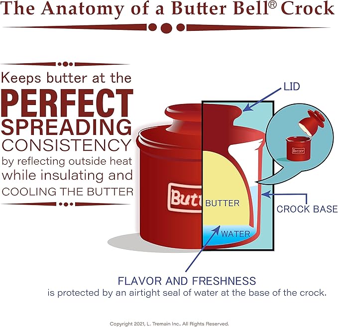 Butter Bell - The Original Butter Bell crock by L Tremain, a Countertop French Ceramic Butter Dish Keeper for Spreadable Butter, Café Retro Collection, Cobalt Blue, Glossy Finish