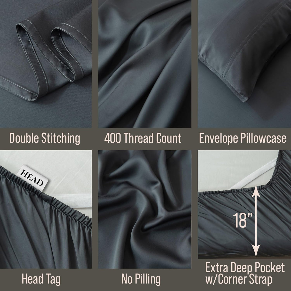 Bella Coterie Luxury Bamboo Viscose King Size Sheet Set | 100% Organically Grown | Ultra Soft | Cooling for Hot Sleepers | 18" Deep Pocket [Charcoal Grey]