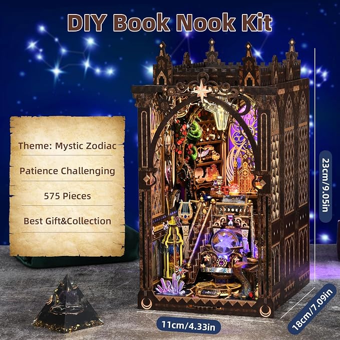Book Nook Kit, DIY Miniature House Dollhouse Kit 3D Puzzle for Adults | Booknook Bookend Bookshelf Decor Tiny House Model Build with Gradual Lighting, Gifts for Family and Friends