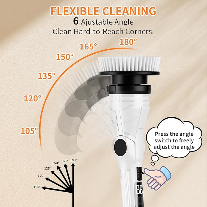 Electric Spin Scrubber, Power Electric Scrubber for Cleaning, Shower Cordless Cleaning Brush with 6 Adjustable Angles,8 Brush Heads, 3 Speed Mode, Electric Cleaning Brush for Bathroom/Tub/Floor/Tile