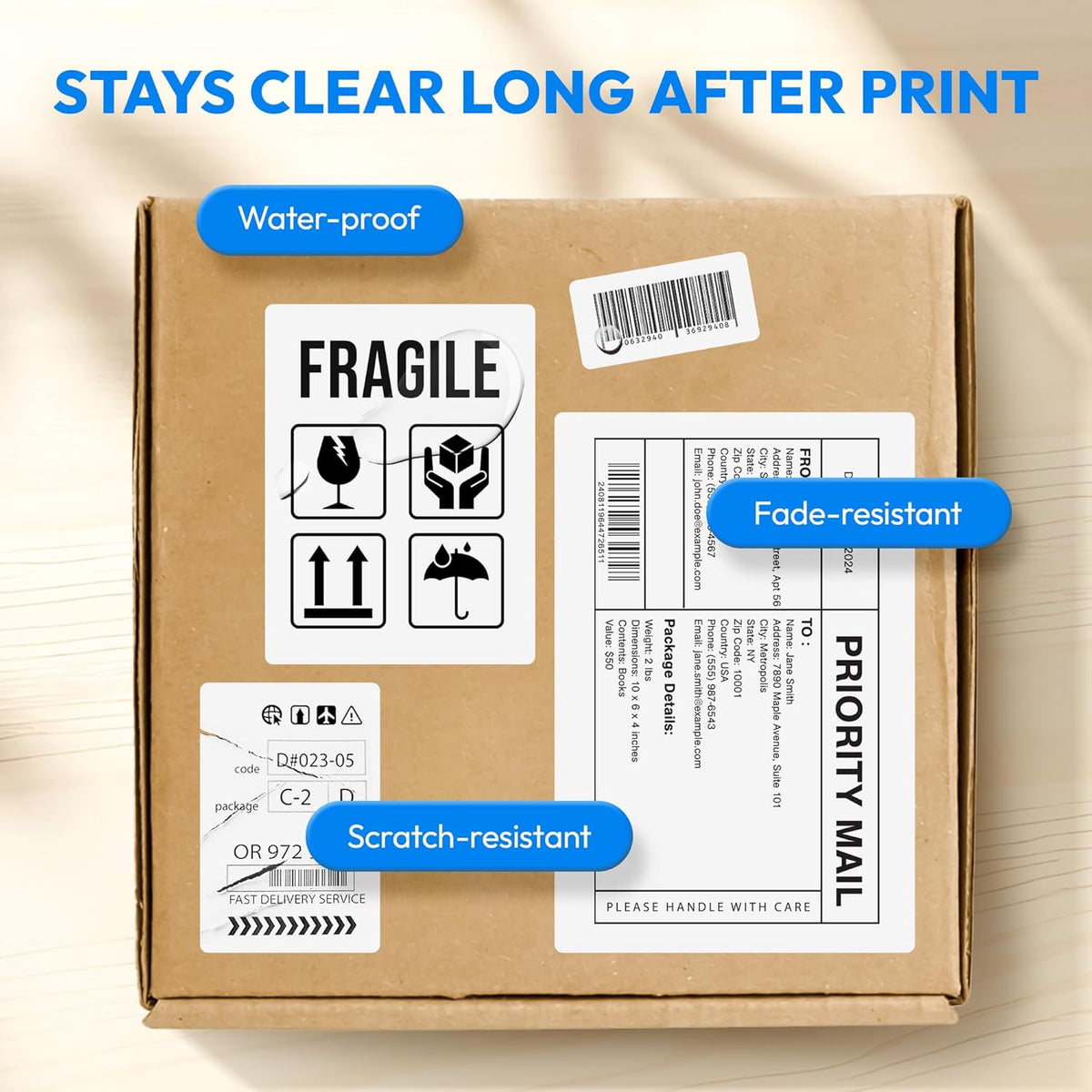 4x6 Direct Thermal Label, Barcode Address Mailing Name Shipping Labels, Perforated Thermal Stickers, Multipurpose, Commercial Grade for Thermal Printer, Strong Adhesive, 250/Roll, 4 Rolls