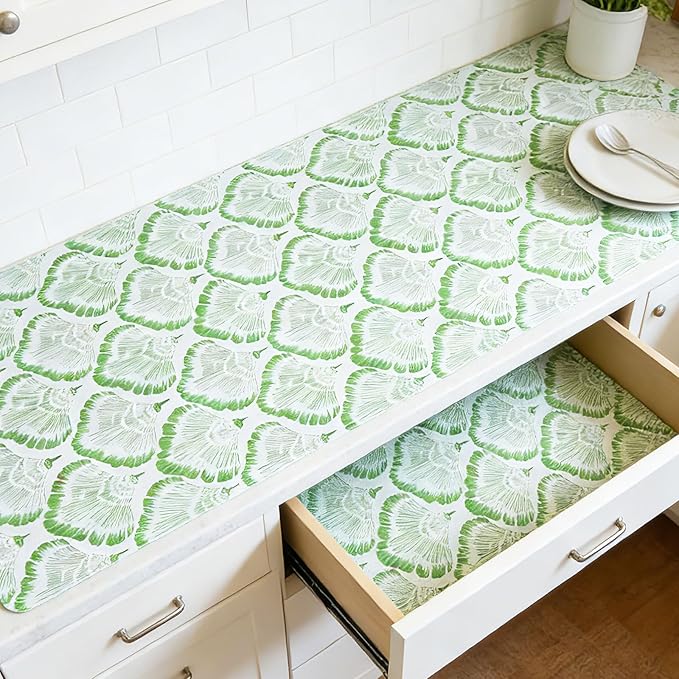 Drawer and Shelf Liner - Green Banana Leaf Pattern,Non Adhesive Non Slip Waterproof Easy-Clean Liner for Kitchen Cabinet, Refrigerator, Bathroom, Pantry Storage Drawers, 12 in x 20 Ft.