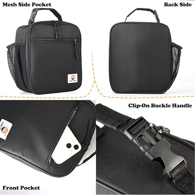 Lunch Box for Men Women Adult,Premium Insulated Lunch Bag,Portable Small LunchBox for School Work Picnic (Black)