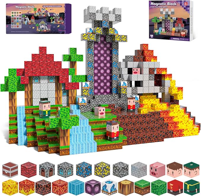 100PCS Magnetic Blocks - Magnet Tiles Toys for Kids, Magnetic Building Blocks Cubes, Stacking Magnets Toys for Kids, Birthday Gifts for Boys and Girls Age 3+ Years Old