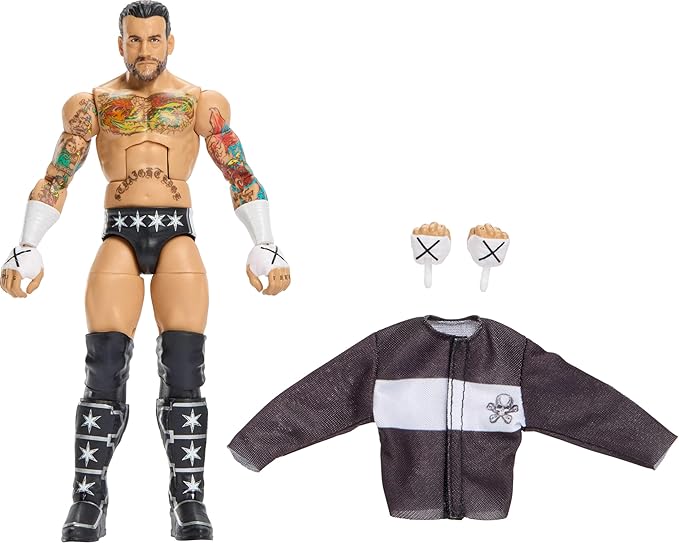 Mattel WWE Elite Action Figure & Accessories, Series #124 Set, 6-inch Collectible CM Punk with 25 Articulation Points & Swappable Hands