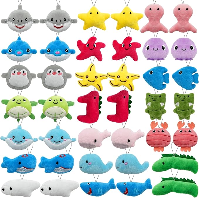 XIPEGPA 40 PCS Mini Ocean Animal Plush Toys Set Cute Small Sea Creatures Stuffed Toy Keychain for Party Favors Keychain Ornament for Goody Bag Easter Egg Stuffers Carnival Birthday Party