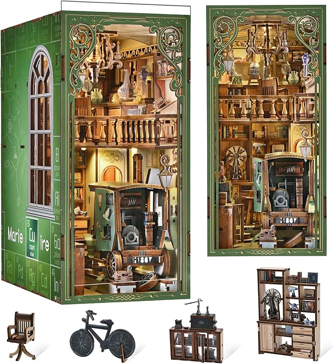 CCCDF Book Nook Kit - 3D Wooden Puzzles for Adults, DIY Scene Miniature Kit, Tiny House Booknook Craft Bookshelf Decor Mini Scale Model, Gifts for Puzzle Lovers (The Radium Lady)
