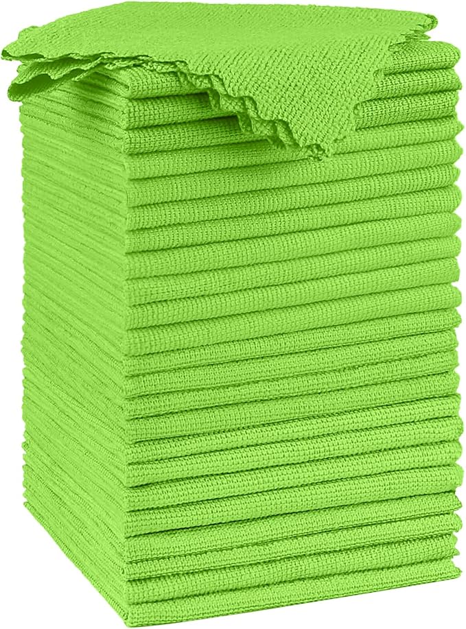 Orighty Microfiber Cleaning Cloth, 24 Pack Highly Absorbent Cleaning Supplies, Reusable Clean Rags for House, Microfiber Cloth for Kitchen, Window, Car Care, 11.5x11.5 inch Green