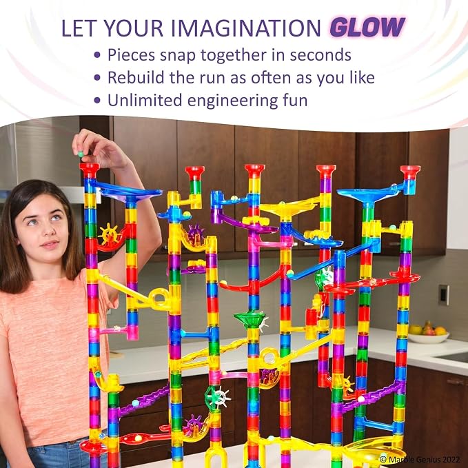 Marble Genius Marble Run Race Track - 300-Piece Multicolor Glow Extreme Set - STEM Building Toy & Marble Race Set for Kids Ages 4+
