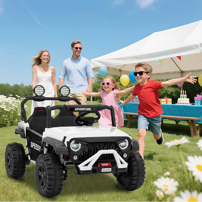 24V 2-Seater Ride on UTV Truck with Remote Control – 4WD Electric Vehicle Designed for Big Kids, Featuring Spring Suspension, Front and Behind LED Lights, Dual Storage Compartments, 3 Speed Settings,