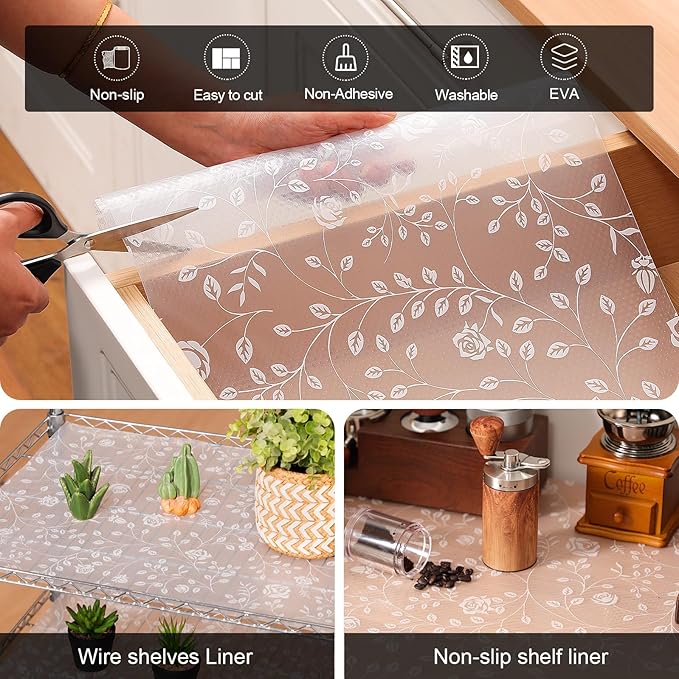 Cooyes Shelf Liner – Premium Non-Adhesive Cabinet & Drawer Liner for Kitchen – Waterproof Shelf Paper with Modern Pattern – Durable EVA Cabinet Mat – Easy to Cut （24" W x 240" L）
