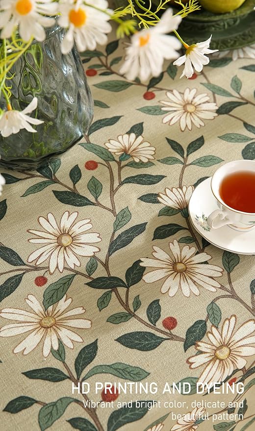 ISAENNE Designer Green Linen Small Square Table Cloth,Floral French Country Indoor Tablecloth,Stain Resistant Home Decor Tablecloths for Dining Kitchen Thanksgiving Christmas Party,55"*55"-Brune