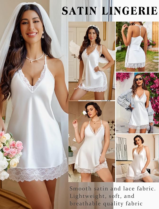 Avidlove Women Lingerie Satin Lace Chemise Nightgown Sexy Full Slips Sleepwear S-4XL